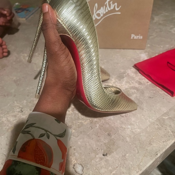 NIB Christian Louboutin So Kate 120 Platine Champagne Gold Calf Metallic Pumps - Picture 8 of 12